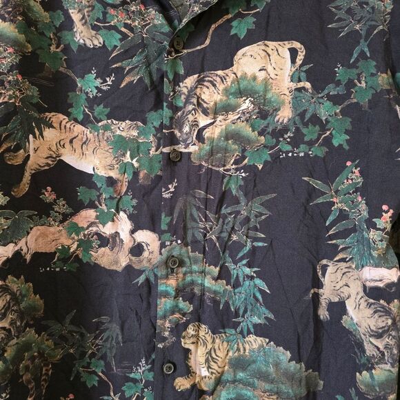 ALL SAINTS Men's Navy Tiger Print Button-Up Shirt Long Sleeve Size XXL - Picture 3 of 11